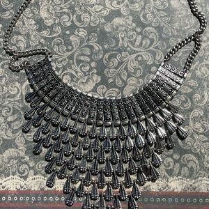 Silver tone boho layered necklace choker